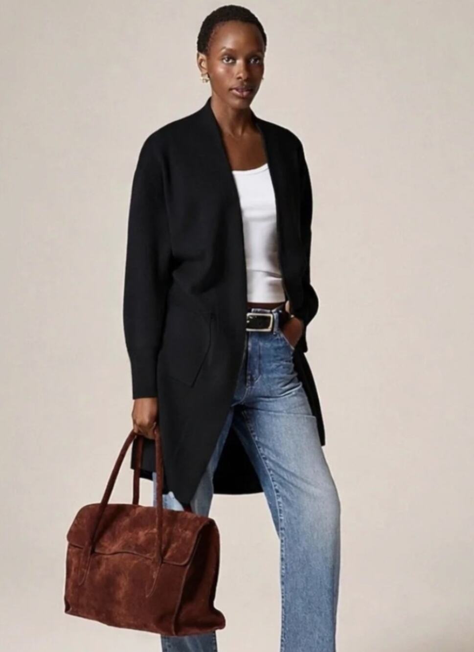 J.Crew Long Sweater Blazer with Side Slits Cardigan Black CN227 Size XS NWT $198